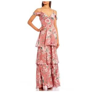 Midnight Doll Strap Cold-Shoulder Tiered Mauve Floral Dress Jr. Size 7 NEW #C6